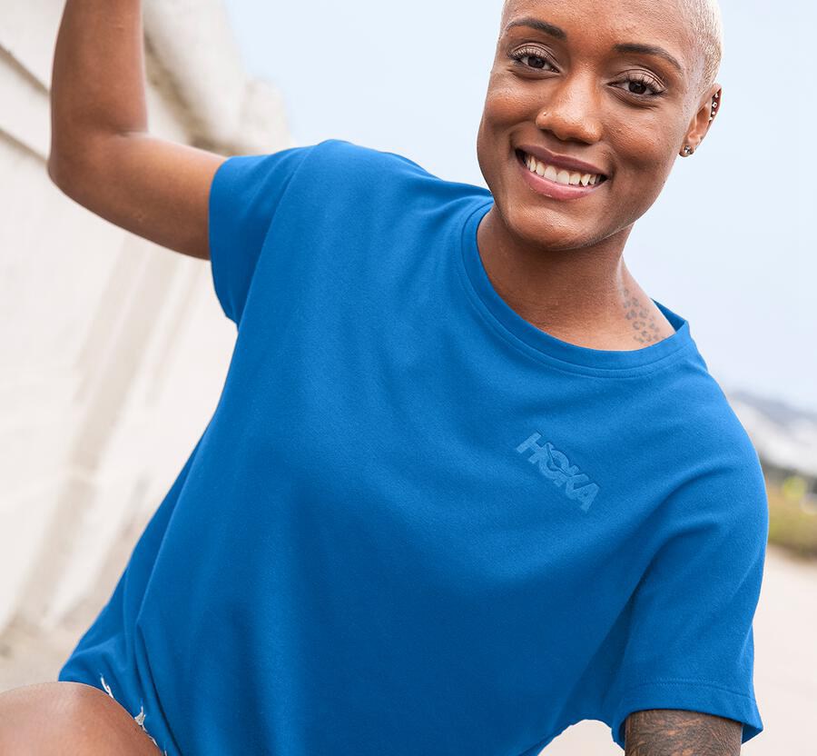 Hoka One One Womens Tee - Lifestyle - Blue - FWMV24397